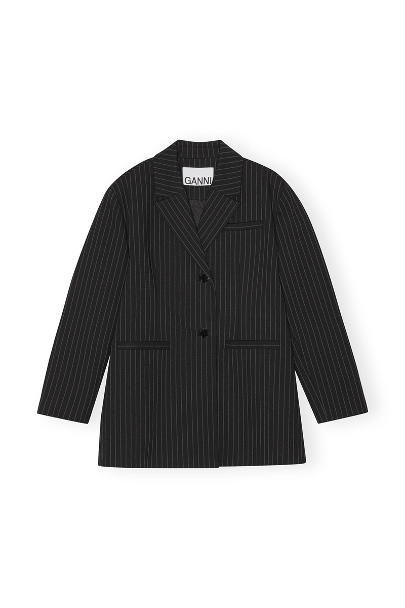 Ganni Stretch Stripe Oversized Blazer Schwarz | TVBNW7530