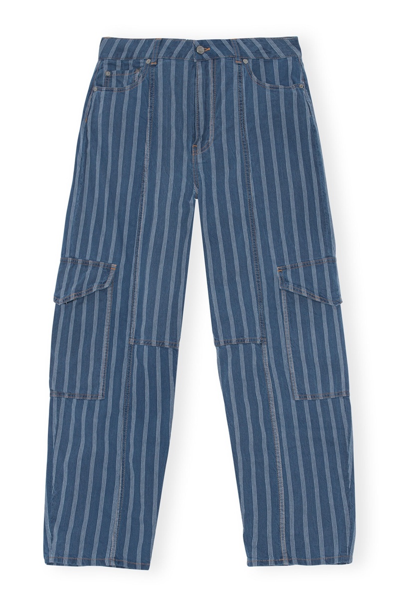 Ganni Stripe Denim Cargo Hose Waschen | BUIYL8169