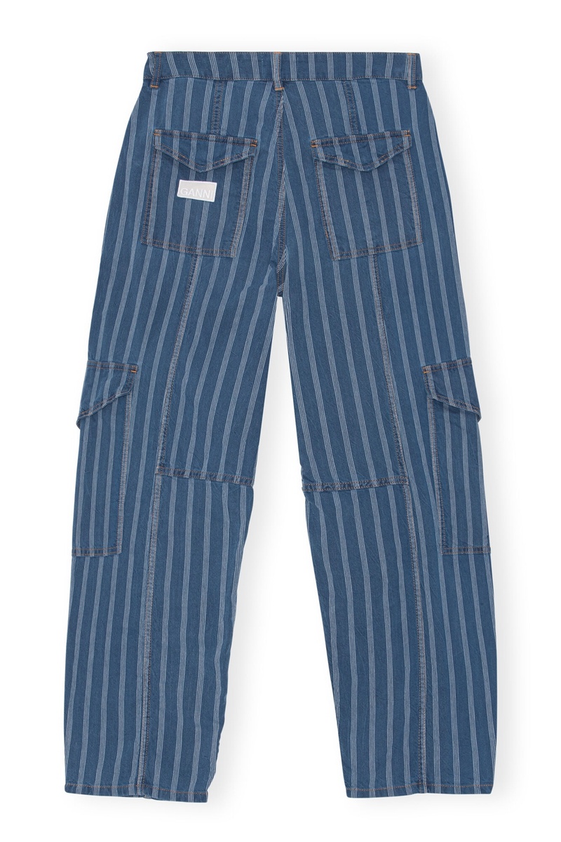 Ganni Stripe Denim Cargo Hose Waschen | BUIYL8169