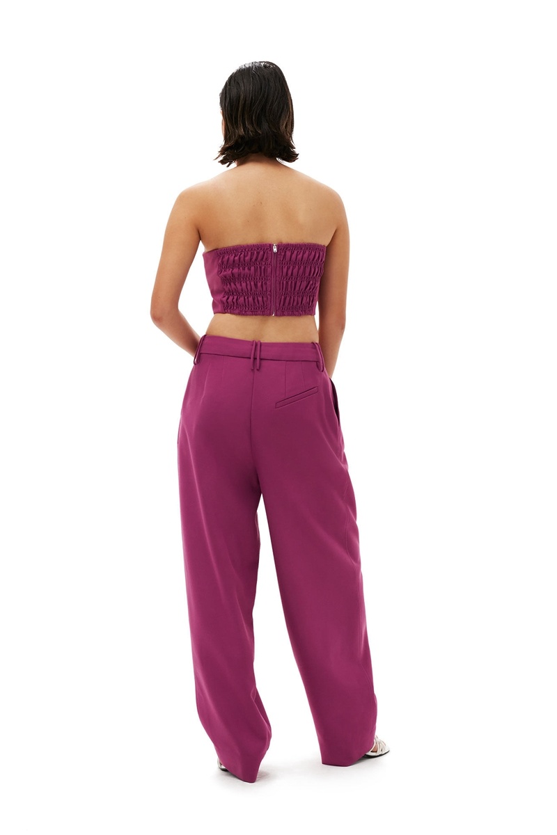 Ganni Summer Suiting Relaxed Falten Hose Lila Bordeaux | DPCKI6280