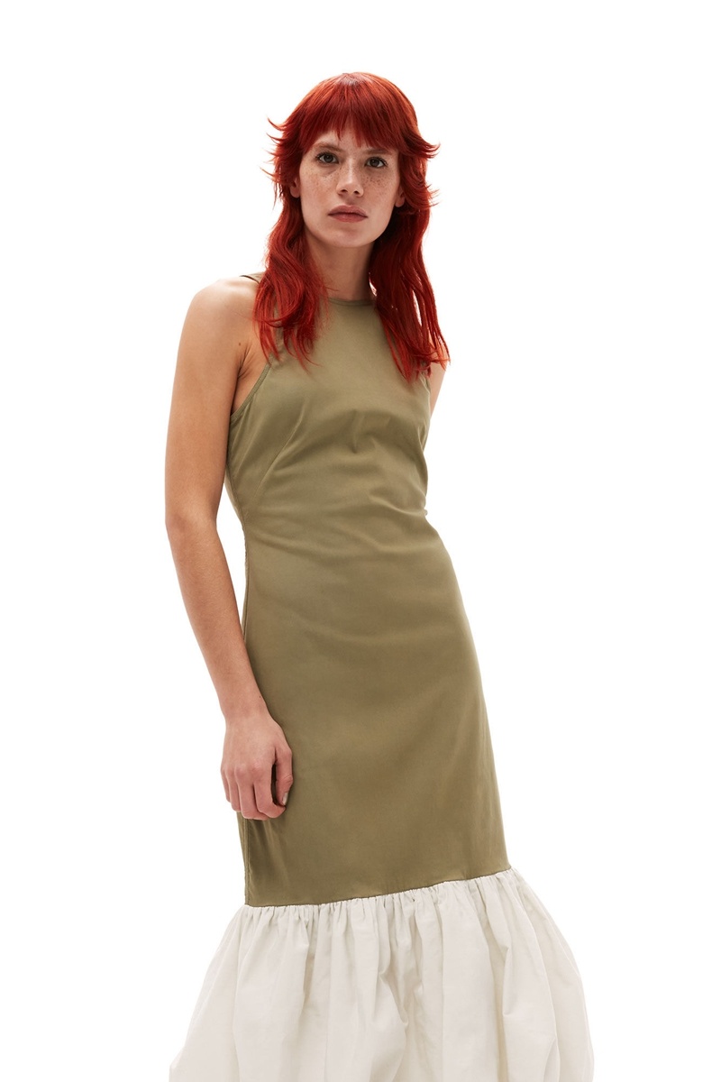 Ganni Taffeta Mix Open Back Kleid Hellolivgrün | UYPJH6459