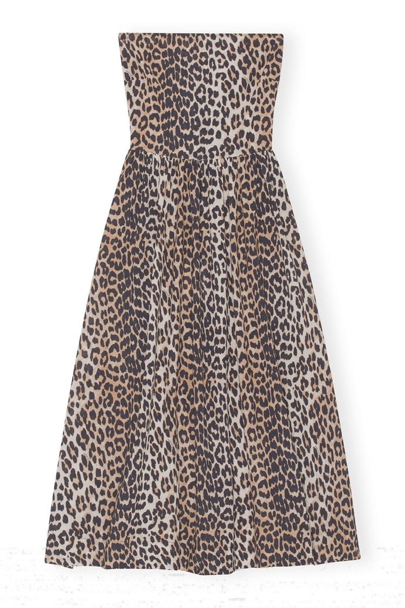 Ganni Tieband Multifunctional Kleid Leopard | QEJDO6158