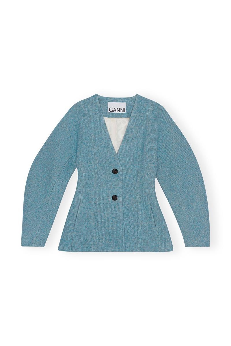 Ganni Twill Wolle Suiting Blazer Hellblau | UZPMQ5630