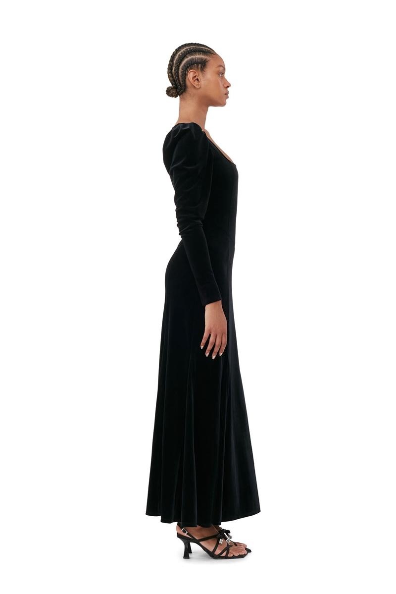 Ganni Velvet Jersey Maxikleid Schwarz | VTSKE9213