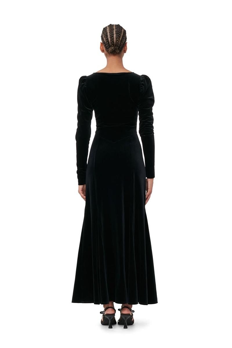 Ganni Velvet Jersey Maxikleid Schwarz | VTSKE9213