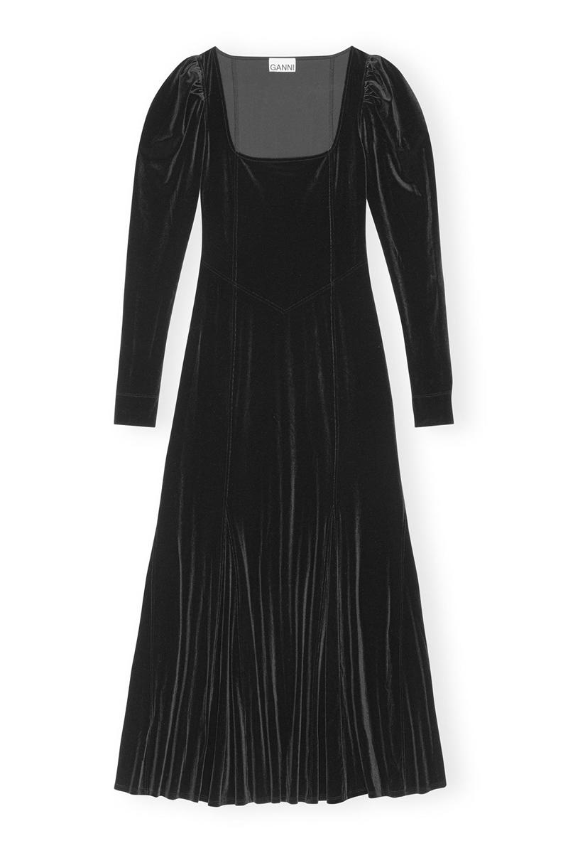 Ganni Velvet Jersey Maxikleid Schwarz | VTSKE9213