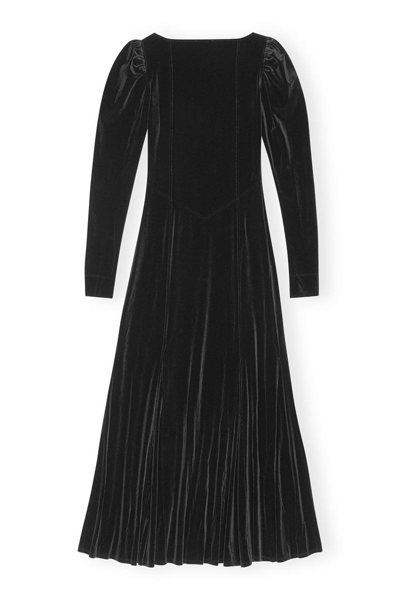 Ganni Velvet Jersey Maxikleid Schwarz | VTSKE9213