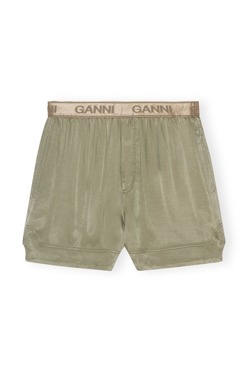 Ganni Washed Satin Kurze Hose Grau Grün | FOYCA4702