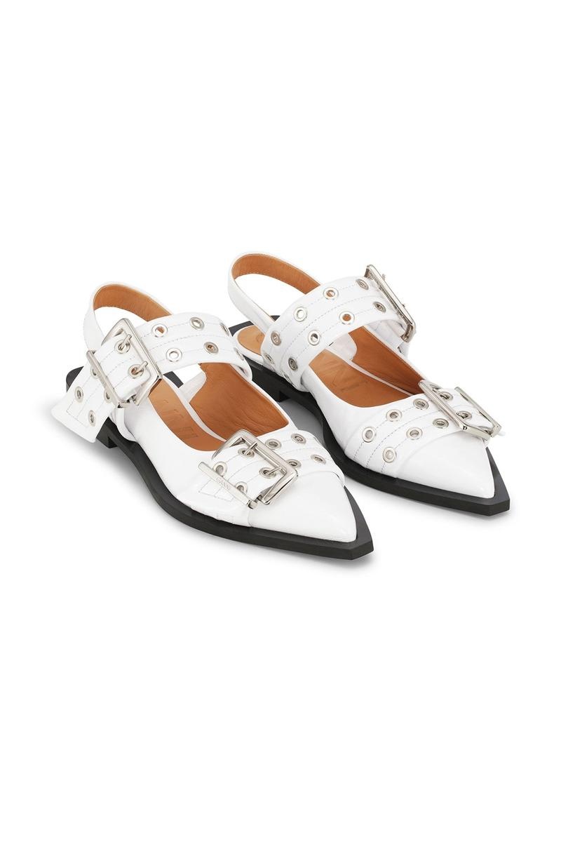 Ganni Weite Welt Schnallen Ballerinas Flat Weiß | VENRL3586