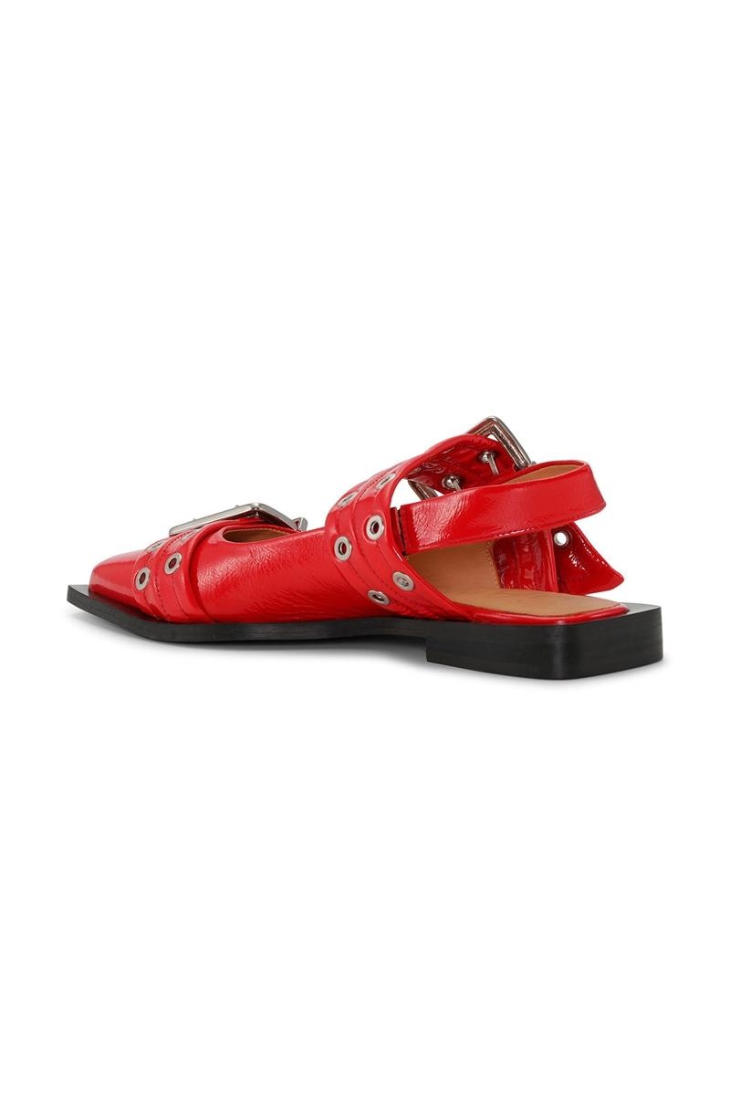 Ganni Weite Welt Schnallen Ballerinas Flat Rot | JHZVI7259