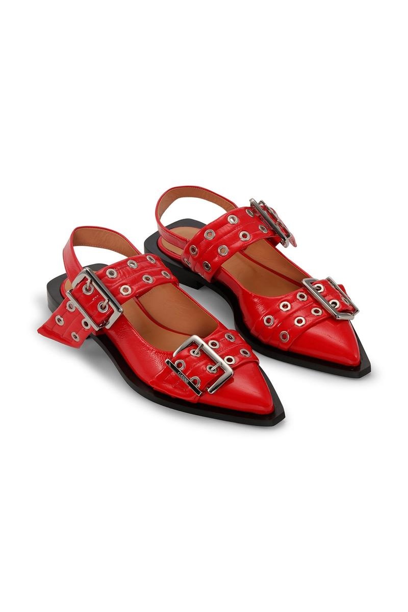 Ganni Weite Welt Schnallen Ballerinas Flat Rot | JHZVI7259