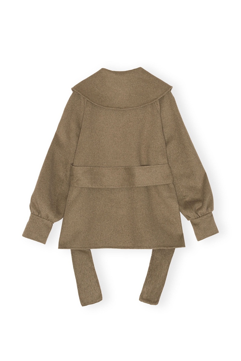 Ganni Wolle Collar Jacken Khaki | KXYQE3290