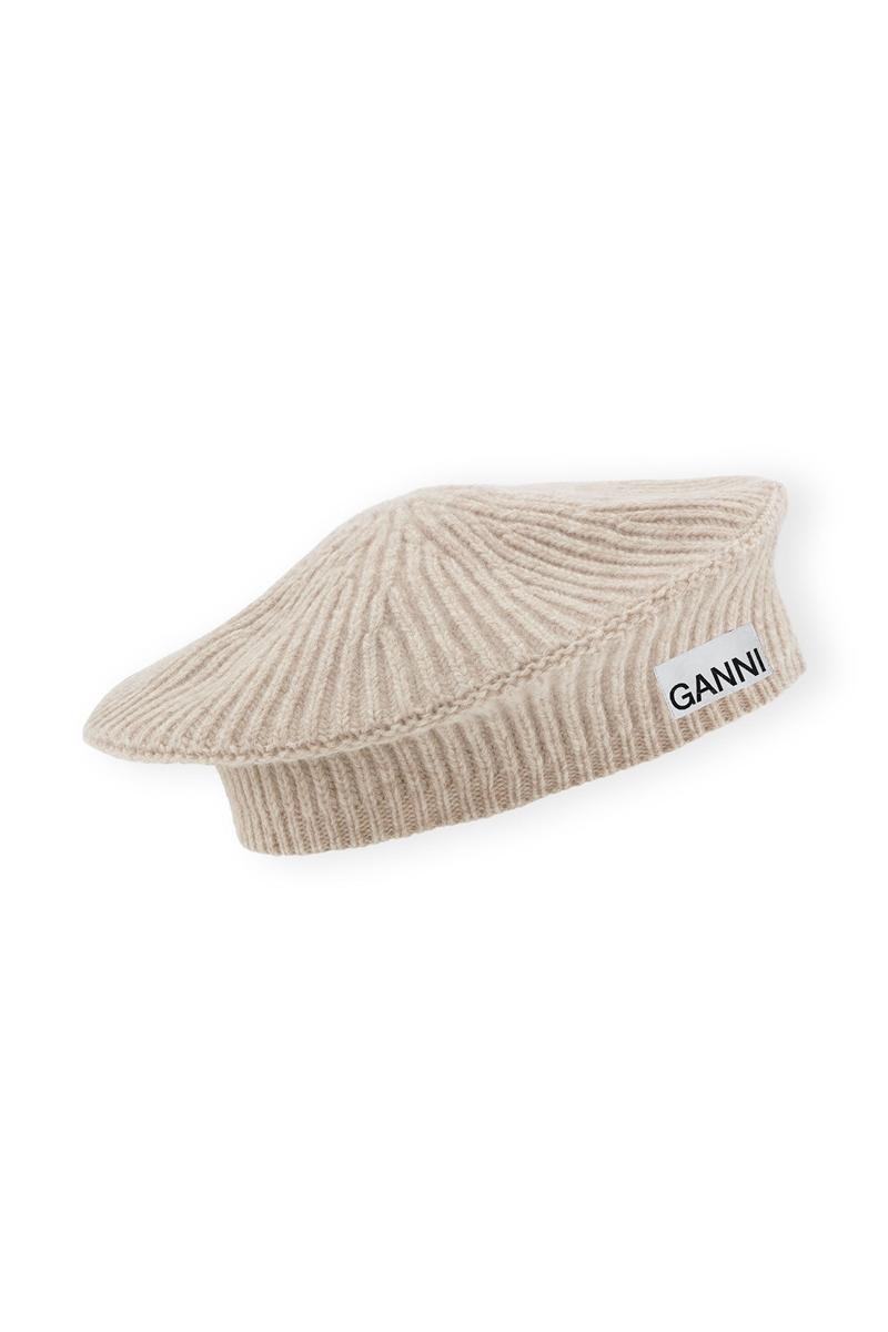 Ganni Wolle Rib Knit Baskenmützen Braun | MLZNP9041